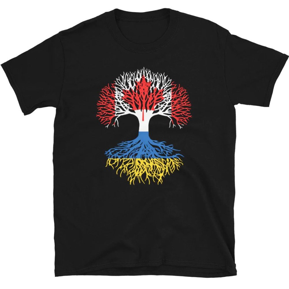 Canadian Grown with Ukrainian Roots - Canada Ukraine Flag Tree Short-Sleeve.